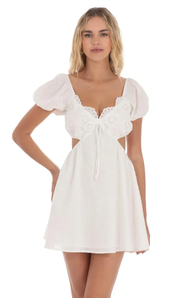 Puff Sleeve Cutout Dress White Women LUCY IN THE SKY Mini Dresses