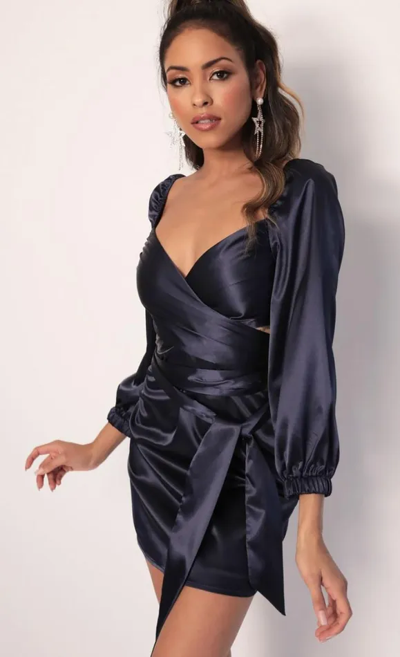 Puff Sleeve Wrap Dress Navy Women LUCY IN THE SKY Mini Dresses Puff Sleeve Wrap Dress Navy Women LUCY IN THE SKY Mini Dresses