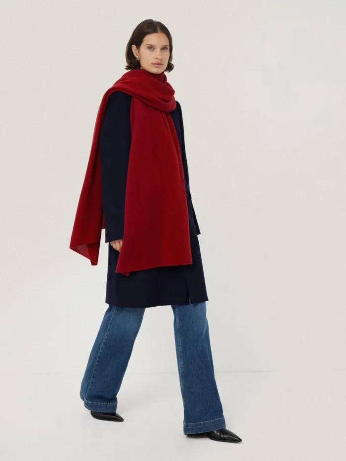 Pure Cashmere Blanket Scarf Red Women Jigsaw Ponchos and Scarves