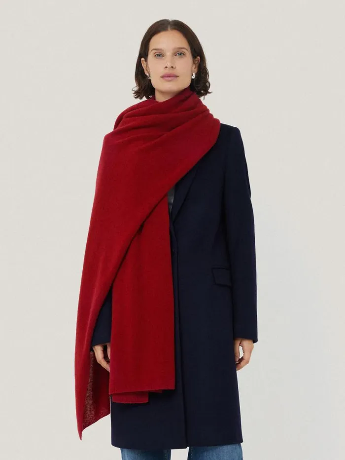 Pure Cashmere Blanket Scarf Red Women Jigsaw Ponchos and Scarves