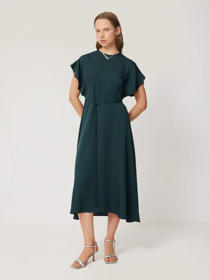 Pure Silk Drape Sleeve Dress Blue Women Jigsaw Party