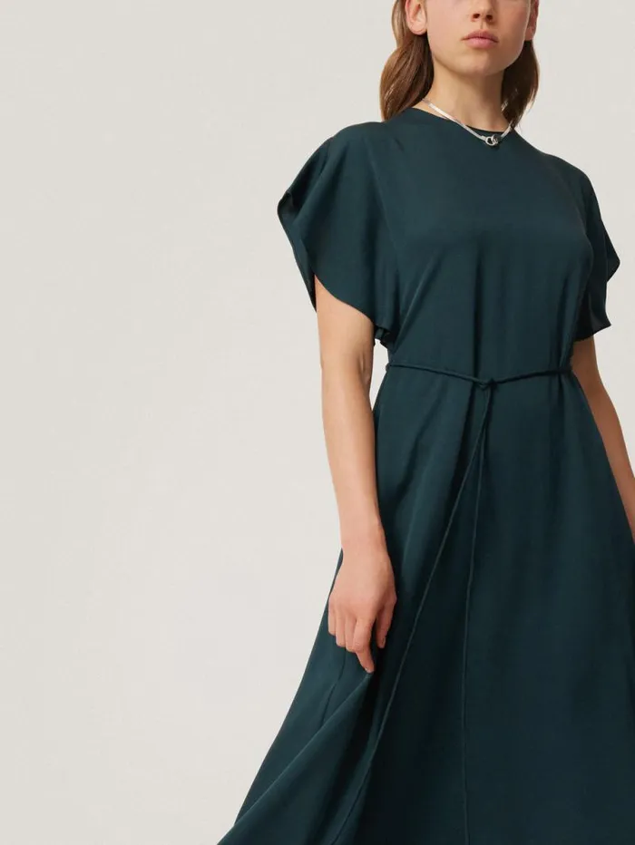 Pure Silk Drape Sleeve Dress Blue Women Jigsaw Party