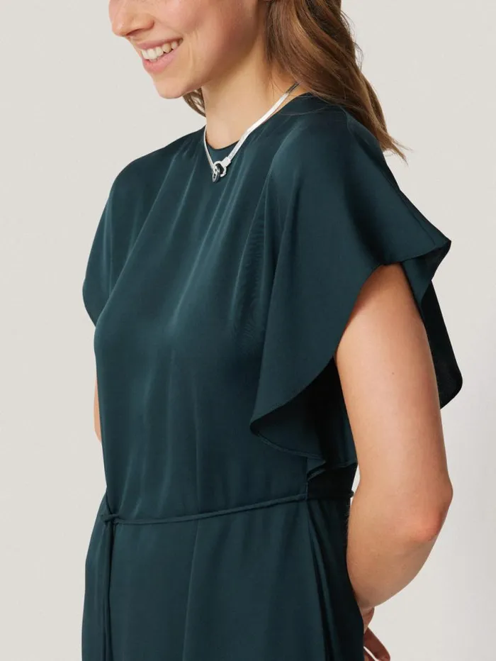 Pure Silk Drape Sleeve Dress Blue Women Jigsaw Party