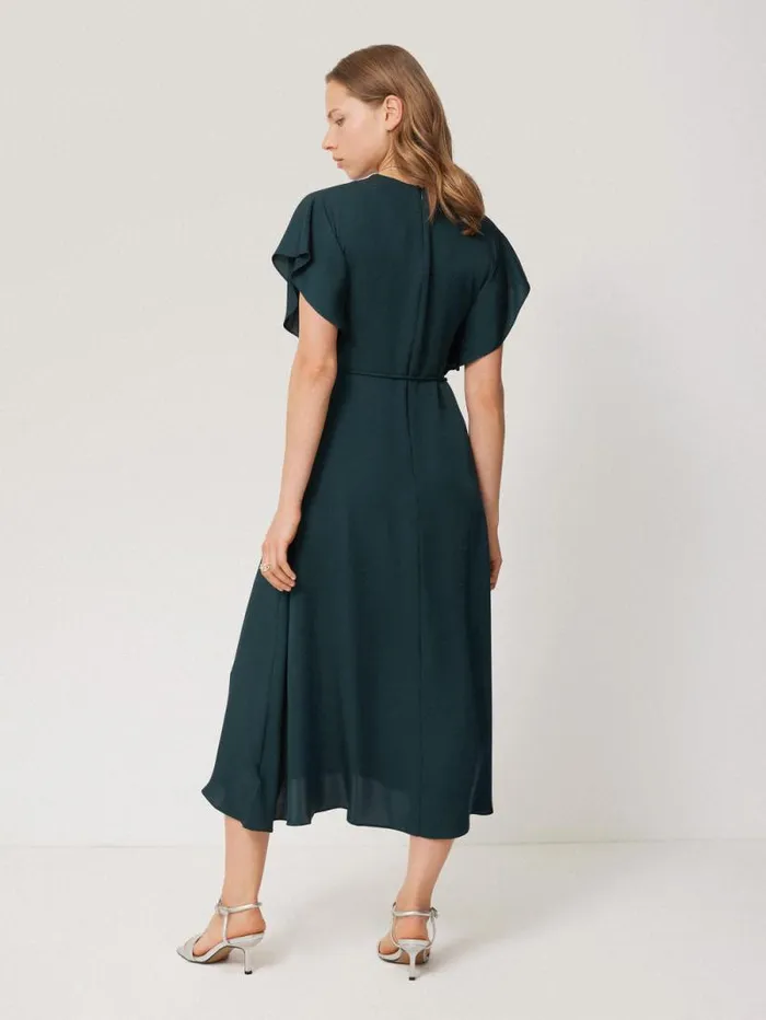 Pure Silk Drape Sleeve Dress Blue Women Jigsaw Party