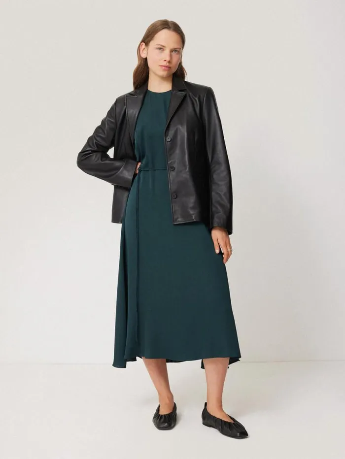 Pure Silk Drape Sleeve Dress Blue Women Jigsaw Party