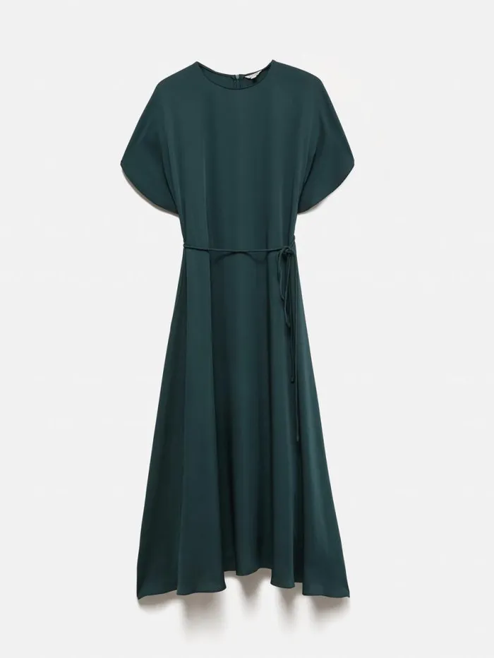 Pure Silk Drape Sleeve Dress Blue Women Jigsaw Party