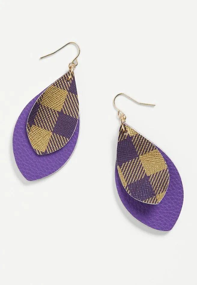 Purple And Gold Plaid Teardrop Earrings Women Maurices Jewelry