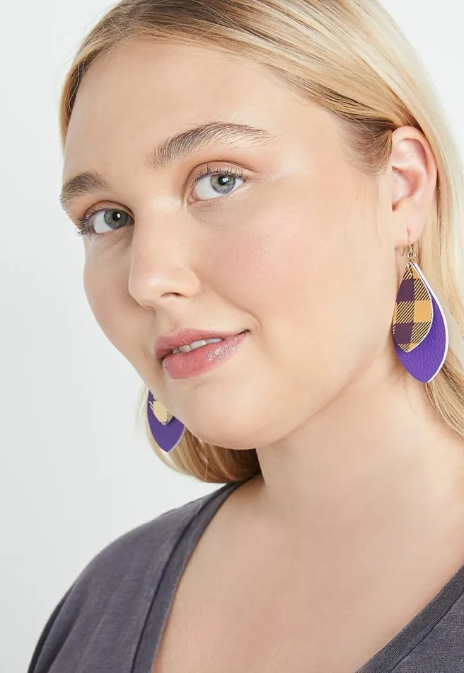 Purple And Gold Plaid Teardrop Earrings Women Maurices Jewelry