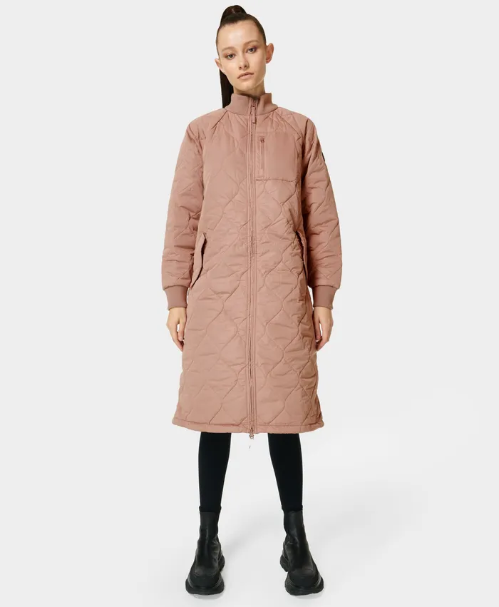 Quilted Longline Coat Chateau Pink Coats and Jackets Sweaty Betty Women
