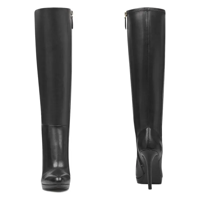 Quizme Platform Boots Black Leather Women Nine West Boots and Booties Quizme Platform Boots Black Leather Women Nine West Boots and Booties