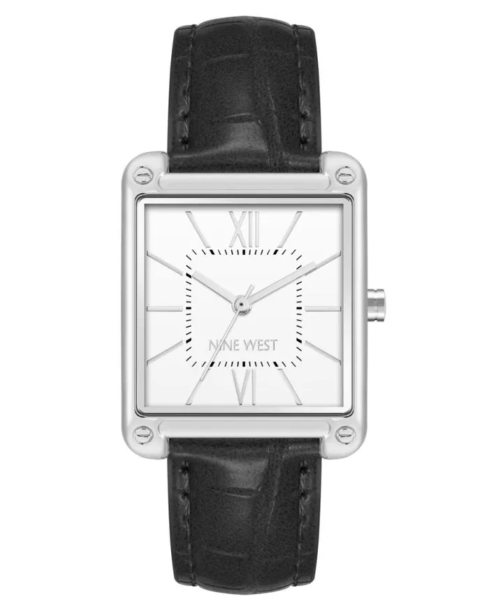 Rectangular Case Strap Watch Blacksilver Women Nine West Straps