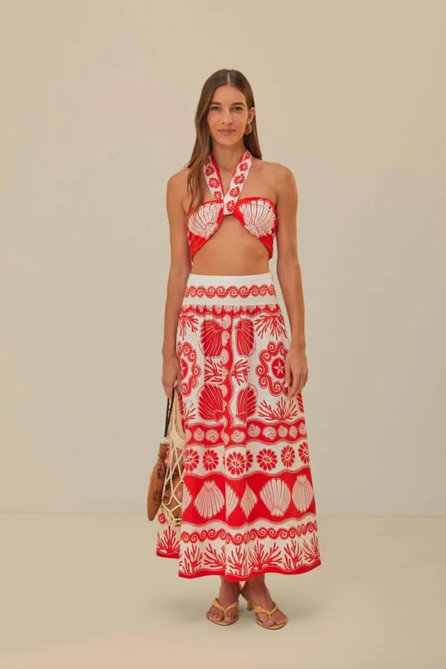 Red Ainika Shell Lenzing Ecovero Euroflax Maxi Skirt Women FARM Rio Skirts