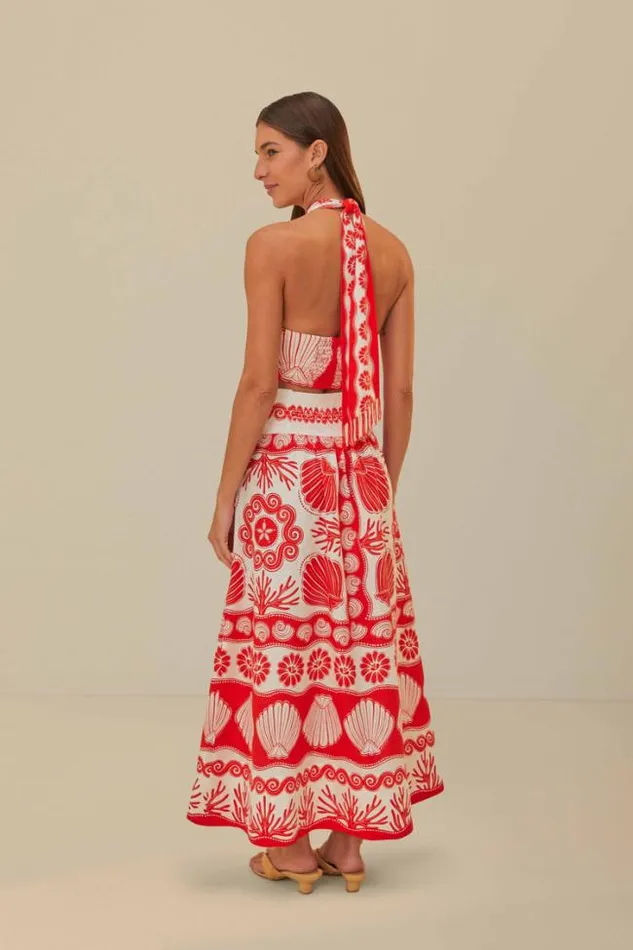 Red Ainika Shell Lenzing Ecovero Euroflax Maxi Skirt Women FARM Rio Skirts