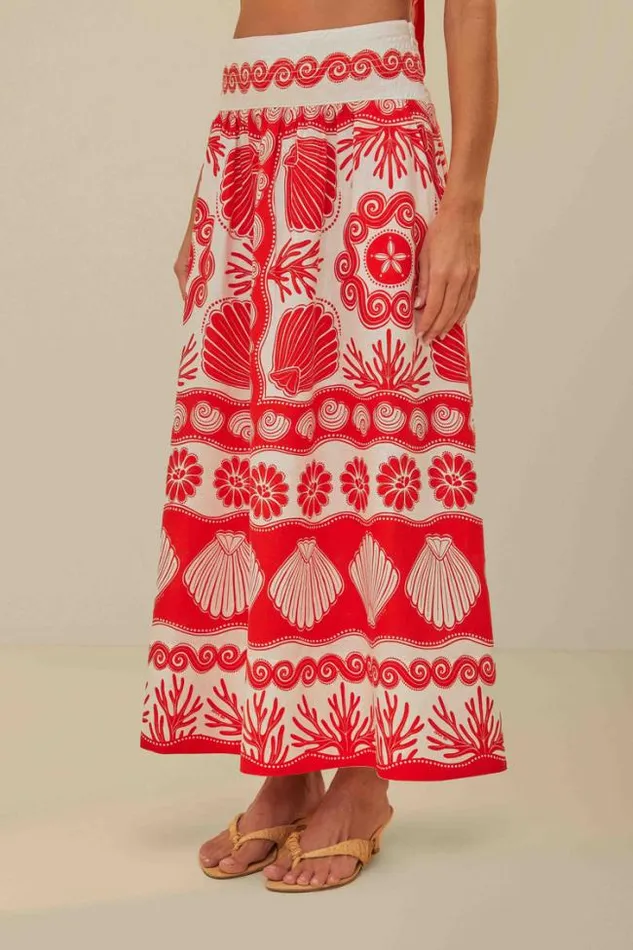 Red Ainika Shell Lenzing Ecovero Euroflax Maxi Skirt Women FARM Rio Skirts