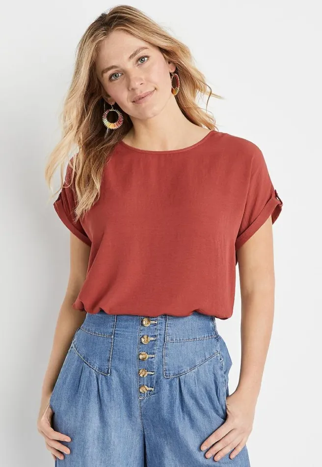 Red Zipper Back Blouse Women Maurices Tops