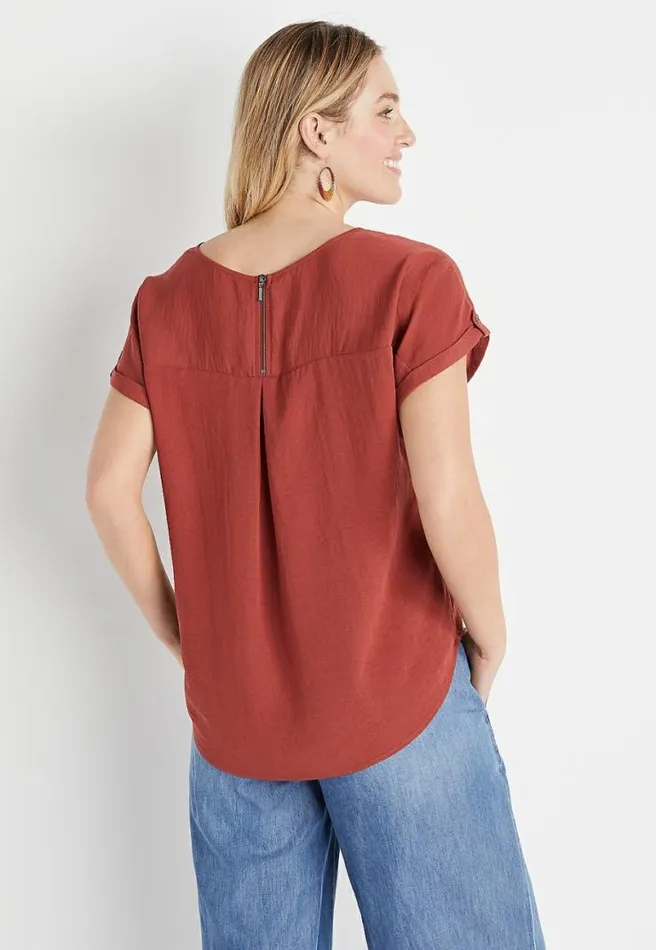 Red Zipper Back Blouse Women Maurices Tops
