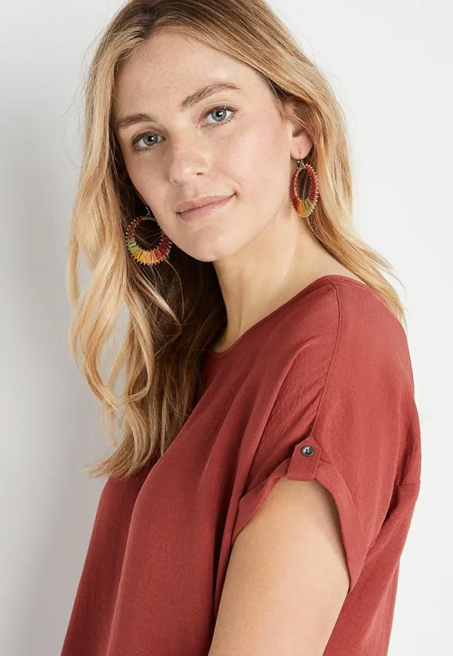 Red Zipper Back Blouse Women Maurices Tops