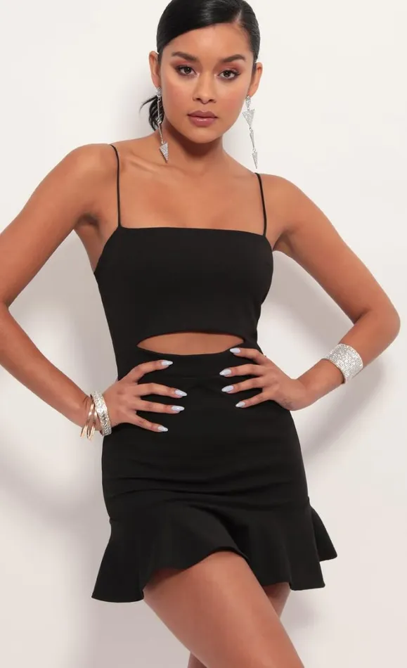 Reilly Cutout Ruffle Dress Black Women LUCY IN THE SKY Mini Dresses