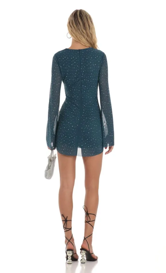 Rhinestone Plunge Neck Dress Teal Women LUCY IN THE SKY Mini Dresses Rhinestone Plunge Neck Dress Teal Women LUCY IN THE SKY Mini Dresses