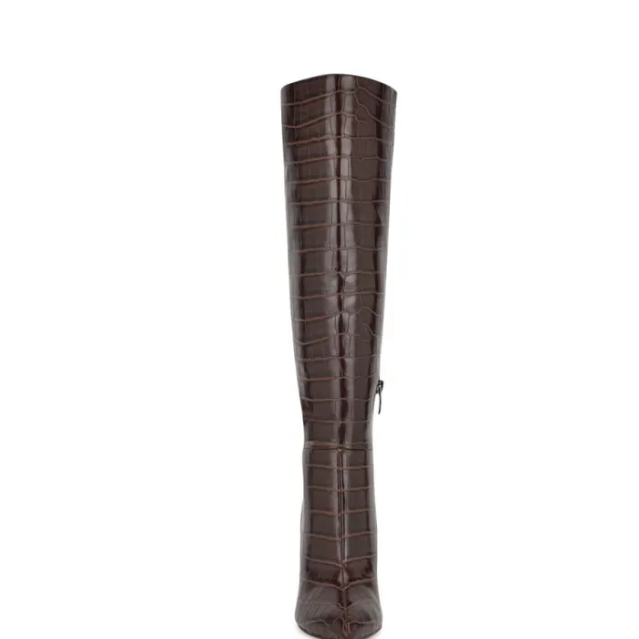 Richy Wide Calf Heeled Boots Brown Croco Women Nine West Boots and Booties Richy Wide Calf Heeled Boots Brown Croco Women Nine West Boots and Booties