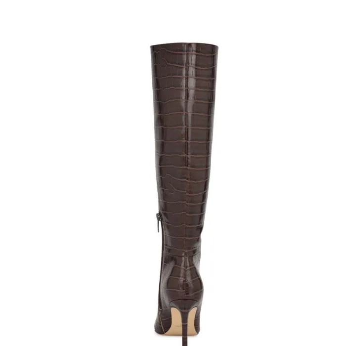 Richy Wide Calf Heeled Boots Brown Croco Women Nine West Boots and Booties Richy Wide Calf Heeled Boots Brown Croco Women Nine West Boots and Booties
