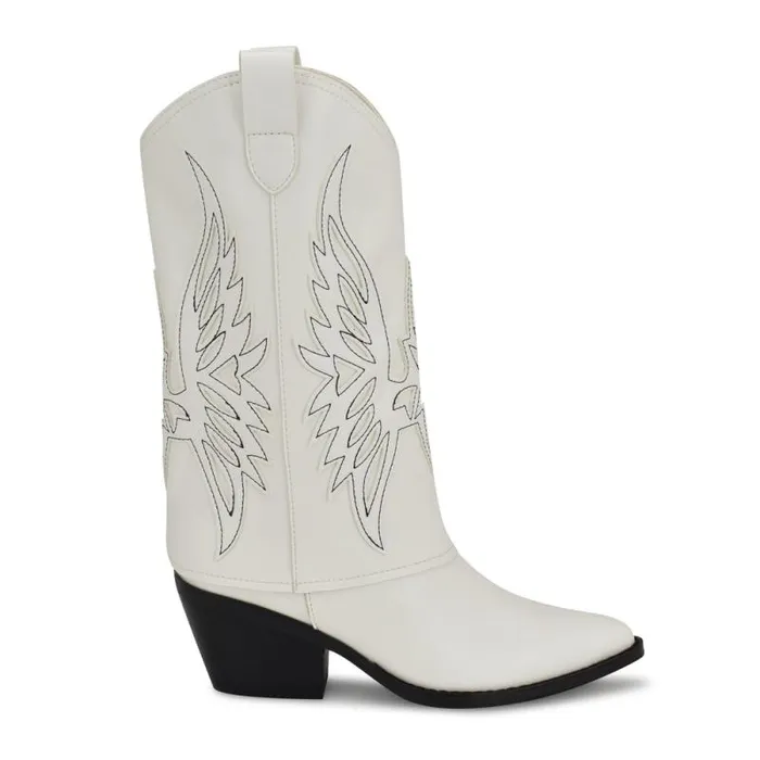 Ringer Detailed Western Boots White Women Nine West Boots and Booties