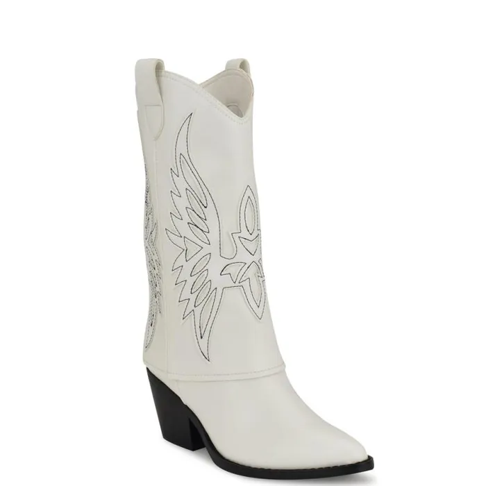Ringer Detailed Western Boots White Women Nine West Boots and Booties Ringer Detailed Western Boots White Women Nine West Boots and Booties