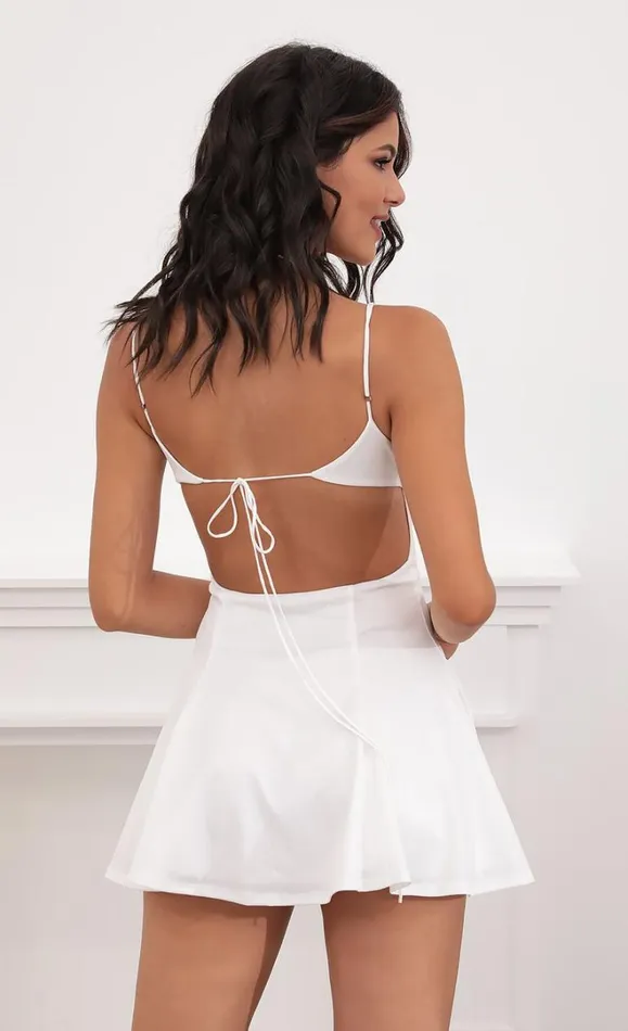 Ruched Aline Dress Glossy White Women LUCY IN THE SKY Mini Dresses Ruched Aline Dress Glossy White Women LUCY IN THE SKY Mini Dresses