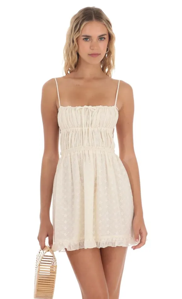 Ruched Floral Open Back Dress Cream Women LUCY IN THE SKY Mini Dresses Ruched Floral Open Back Dress Cream Women LUCY IN THE SKY Mini Dresses