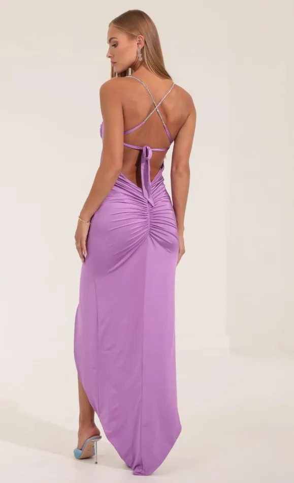 Ruched Open Back Maxi Dress Purple Women LUCY IN THE SKY Maxi Dresses
