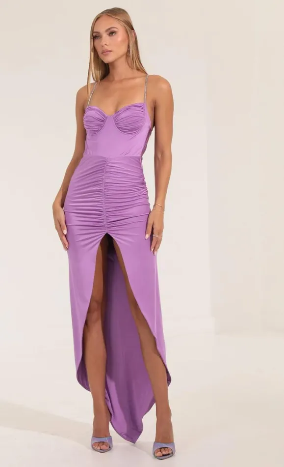 Ruched Open Back Maxi Dress Purple Women LUCY IN THE SKY Maxi Dresses Ruched Open Back Maxi Dress Purple Women LUCY IN THE SKY Maxi Dresses