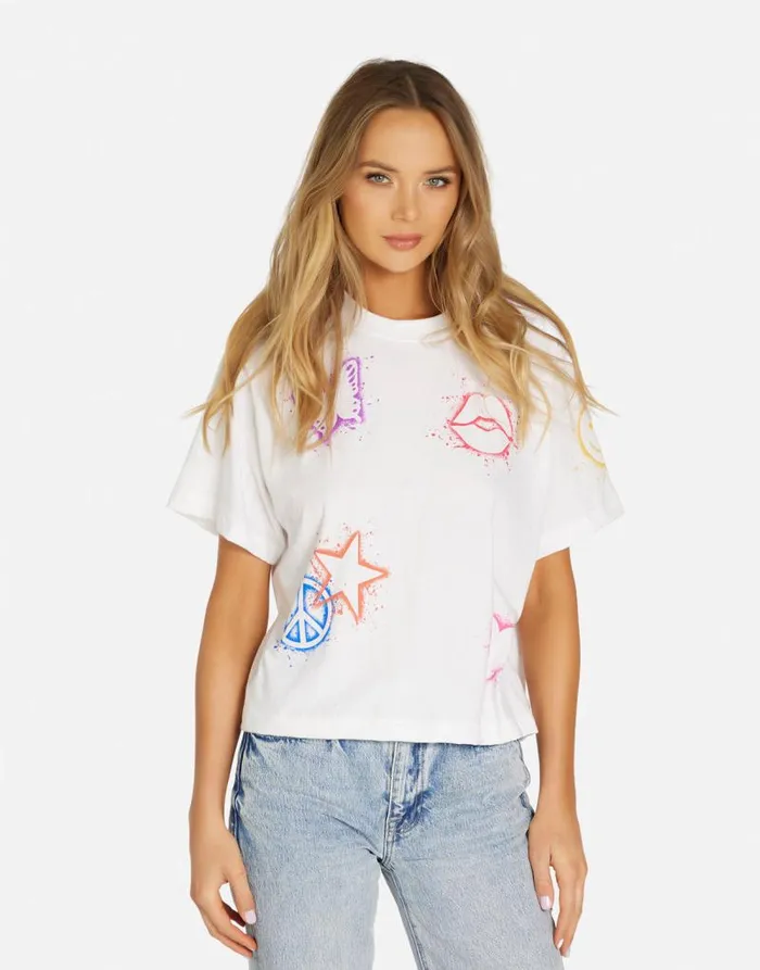 Rue Splatter Elements White Women Lauren Moshi Short Sleeve