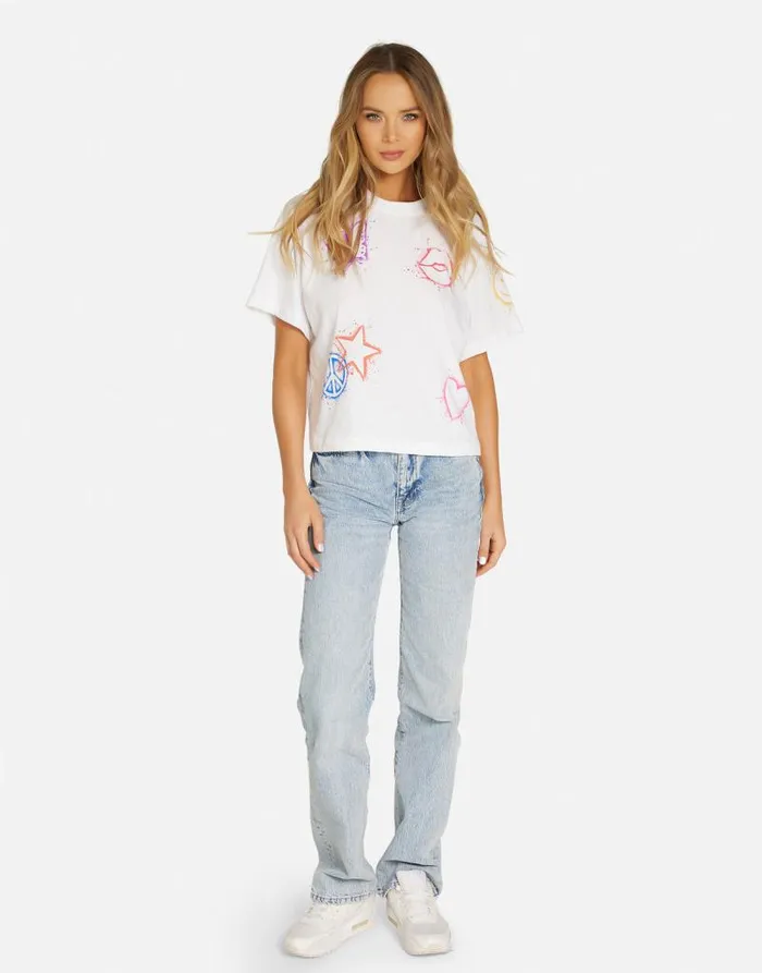 Rue Splatter Elements White Women Lauren Moshi Short Sleeve