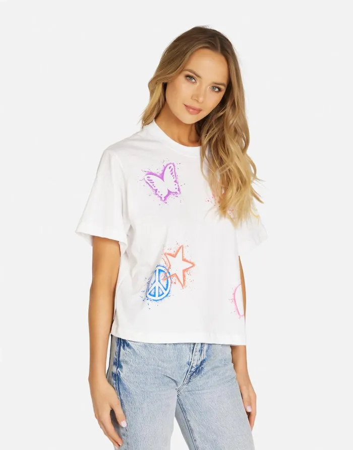 Rue Splatter Elements White Women Lauren Moshi Short Sleeve