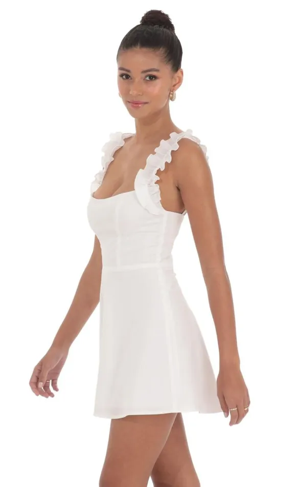 Ruffle Strap Aline Dress White Women LUCY IN THE SKY Mini Dresses Ruffle Strap Aline Dress White Women LUCY IN THE SKY Mini Dresses