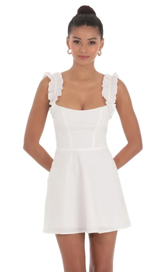 Ruffle Strap Aline Dress White Women LUCY IN THE SKY Mini Dresses Ruffle Strap Aline Dress White Women LUCY IN THE SKY Mini Dresses