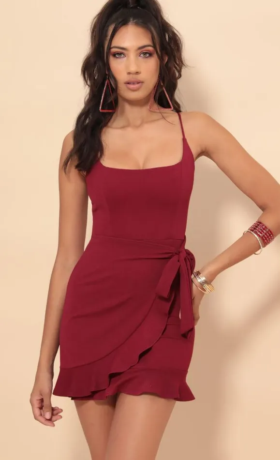Ruffle Tie Dress Merlot Women LUCY IN THE SKY Mini Dresses Ruffle Tie Dress Merlot Women LUCY IN THE SKY Mini Dresses