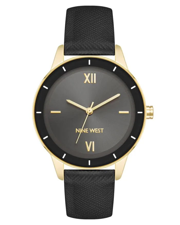 Saffiano Strap Watch Black Women Nine West Straps