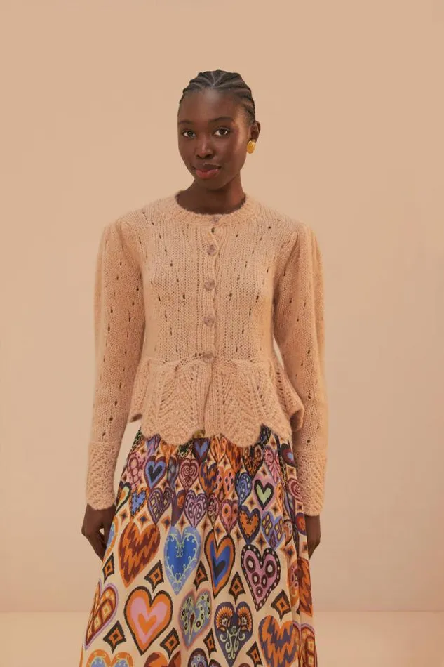 Sand Ruffle Knit Cardigan Women FARM Rio Cardigans