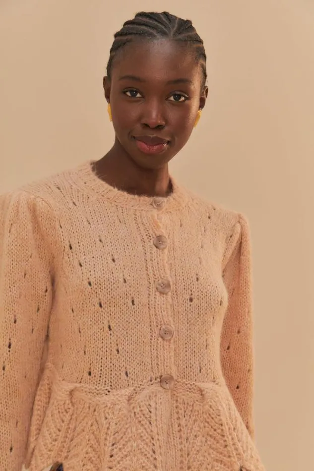 Sand Ruffle Knit Cardigan Women FARM Rio Cardigans