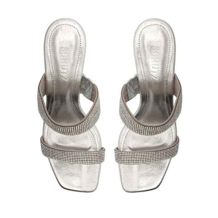 Sandals Liam Mid Metallic Nappa Leather Sandal Silver Schutz Shoes Mule