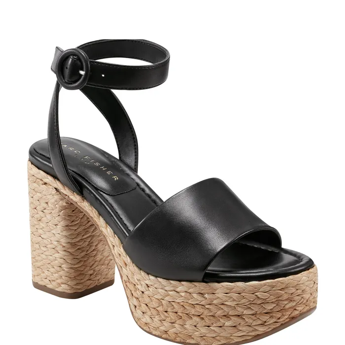 Sandals Marc Fisher Women Palyca Platform Espadrille Sandal Black Leather
