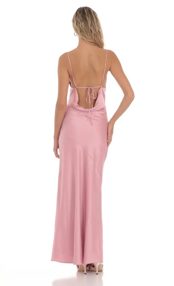Satin Asymmetrical Cowl Neck Maxi Dress Pink Women LUCY IN THE SKY Maxi Dresses Satin Asymmetrical Cowl Neck Maxi Dress Pink Women LUCY IN THE SKY Maxi Dresses