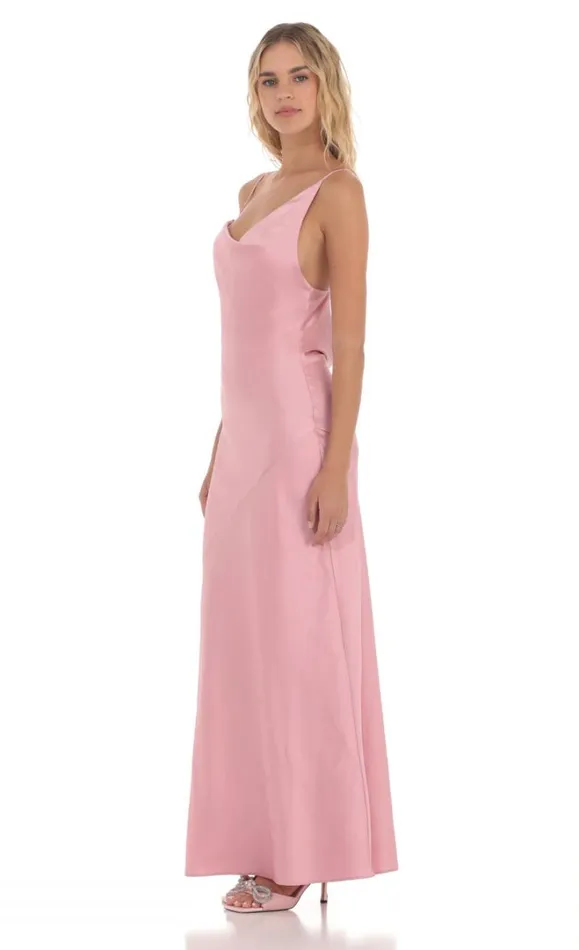 Satin Asymmetrical Cowl Neck Maxi Dress Pink Women LUCY IN THE SKY Maxi Dresses Satin Asymmetrical Cowl Neck Maxi Dress Pink Women LUCY IN THE SKY Maxi Dresses