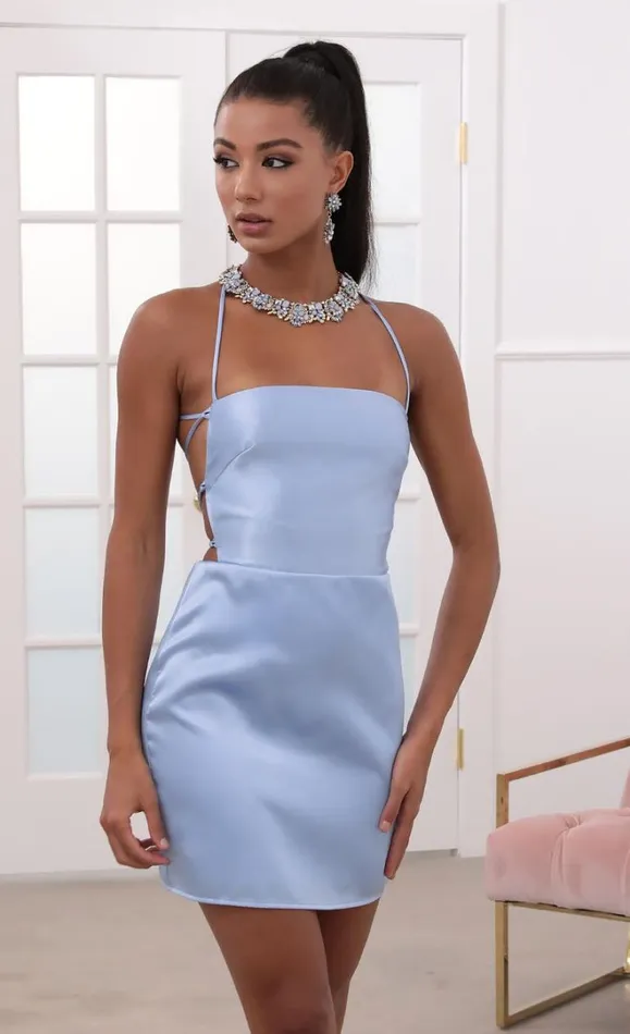 Satin Laceup Dress Blue Women LUCY IN THE SKY Mini Dresses