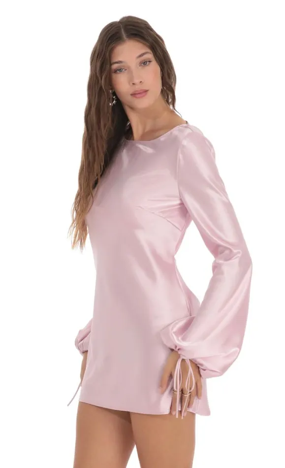 Satin Long Sleeve Open Back Dress Pink Women LUCY IN THE SKY Mini Dresses Satin Long Sleeve Open Back Dress Pink Women LUCY IN THE SKY Mini Dresses