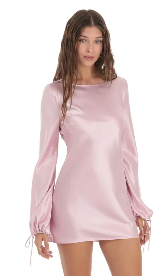 Satin Long Sleeve Open Back Dress Pink Women LUCY IN THE SKY Mini Dresses Satin Long Sleeve Open Back Dress Pink Women LUCY IN THE SKY Mini Dresses