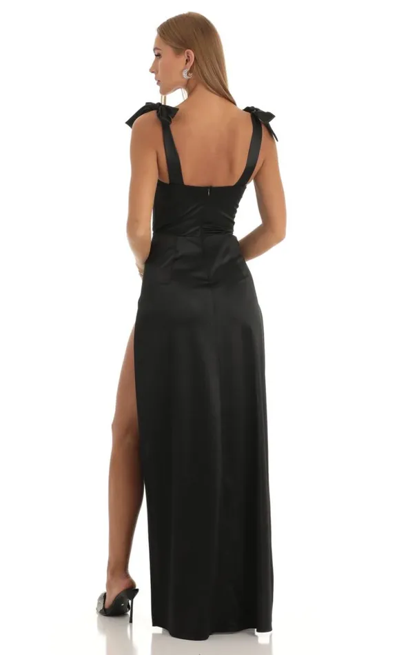 Satin Side Slit Maxi Dress Black Women LUCY IN THE SKY Maxi Dresses Satin Side Slit Maxi Dress Black Women LUCY IN THE SKY Maxi Dresses