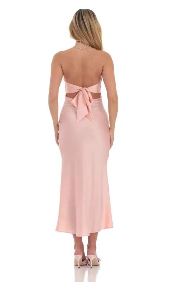 Satin Twist Cutout Midi Dress Pink Women LUCY IN THE SKY Maxi Dresses