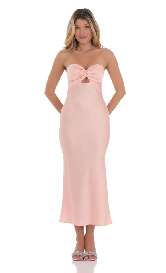 Satin Twist Cutout Midi Dress Pink Women LUCY IN THE SKY Maxi Dresses